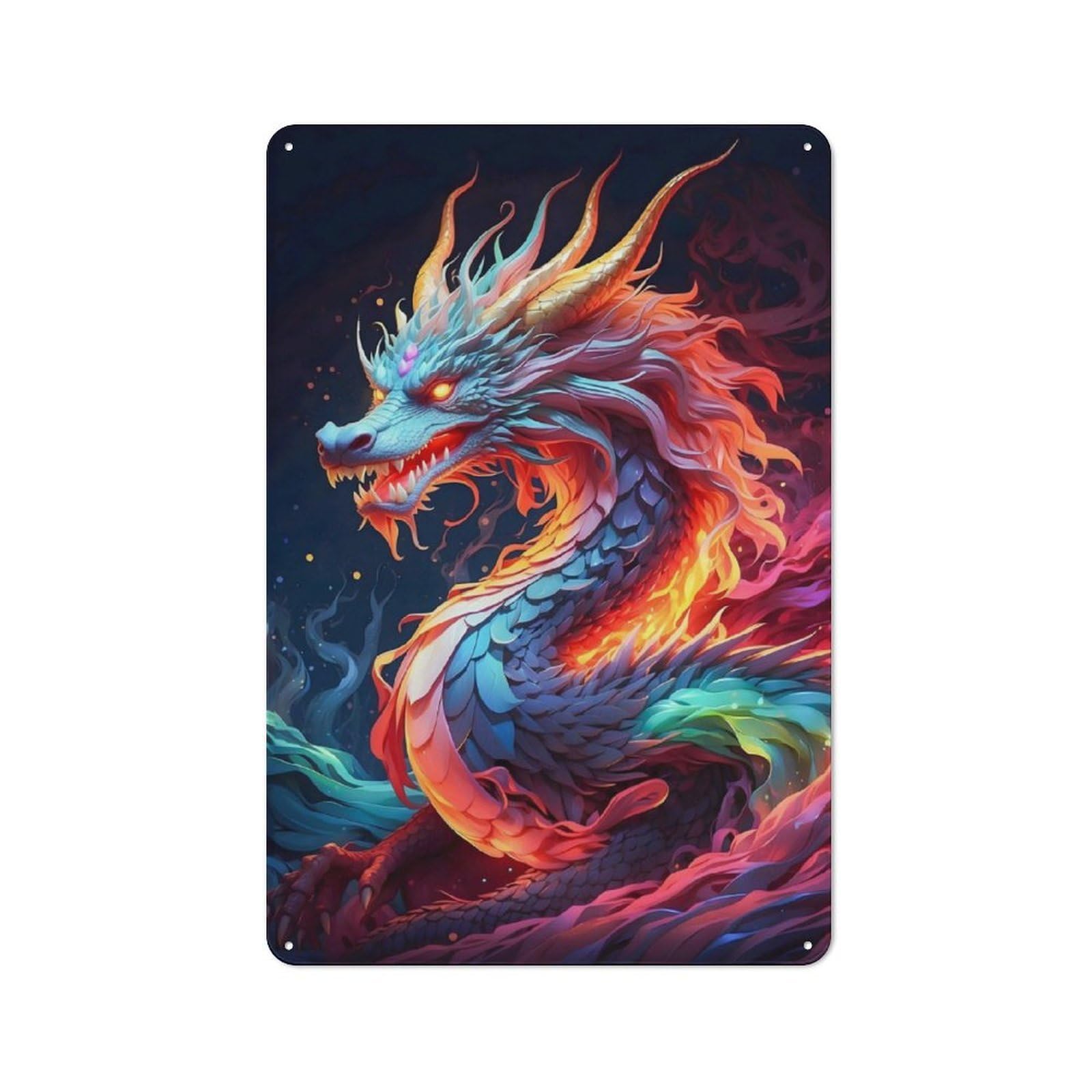 Junmoney Neon Elder Dragon Industrial Metal Wall Decor 30X20cm, Metal Wall Sign For Tool Room, Garage, Studio Or Home Bar
