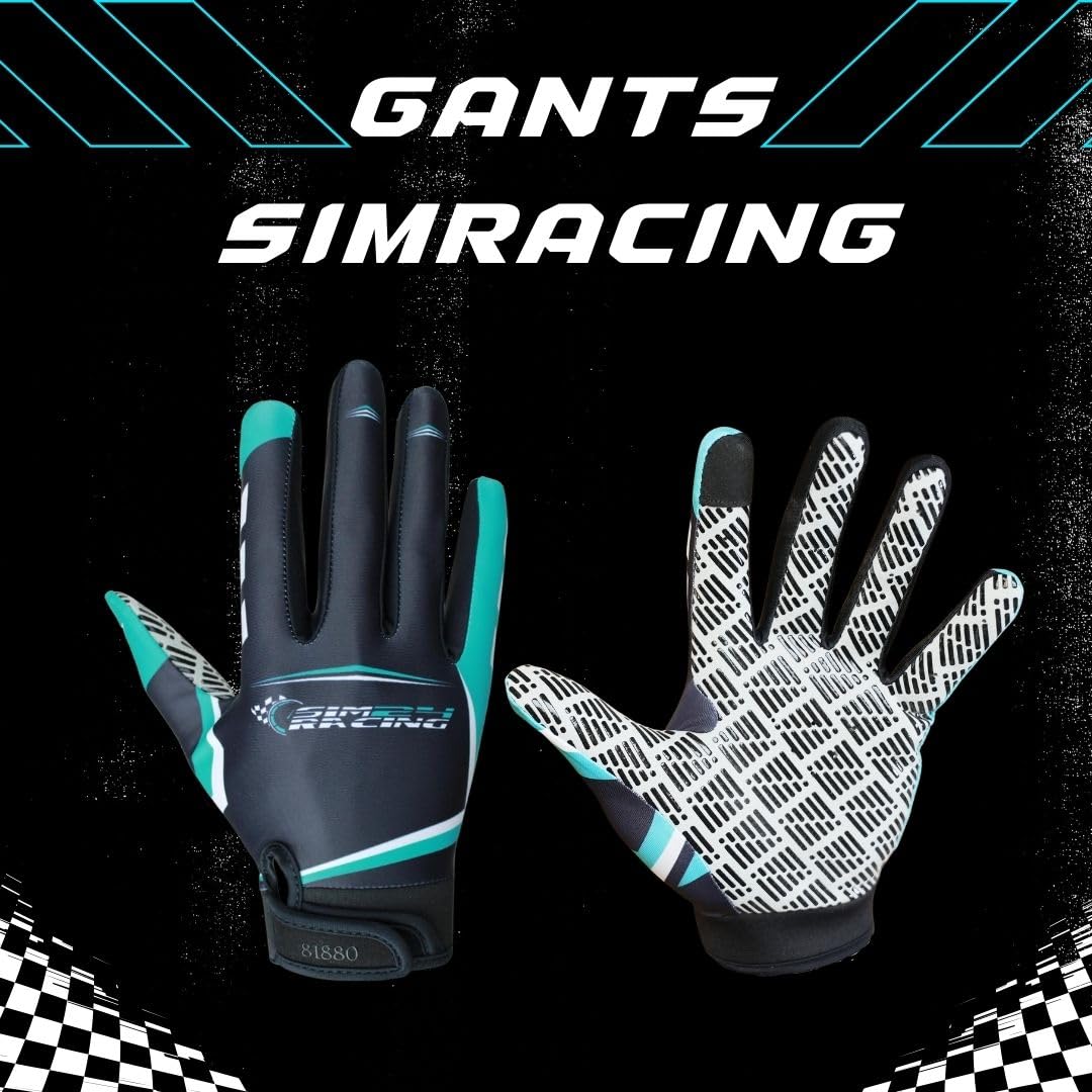 SimRacing Gants Simulateur de Conduite, Sim Racing Gloves, Gants Touch Screen pour Volant Gaming, Gants Sim Racing Excellente Grip, Légers et respirants pour Sim Racers, avec inserts en silicone