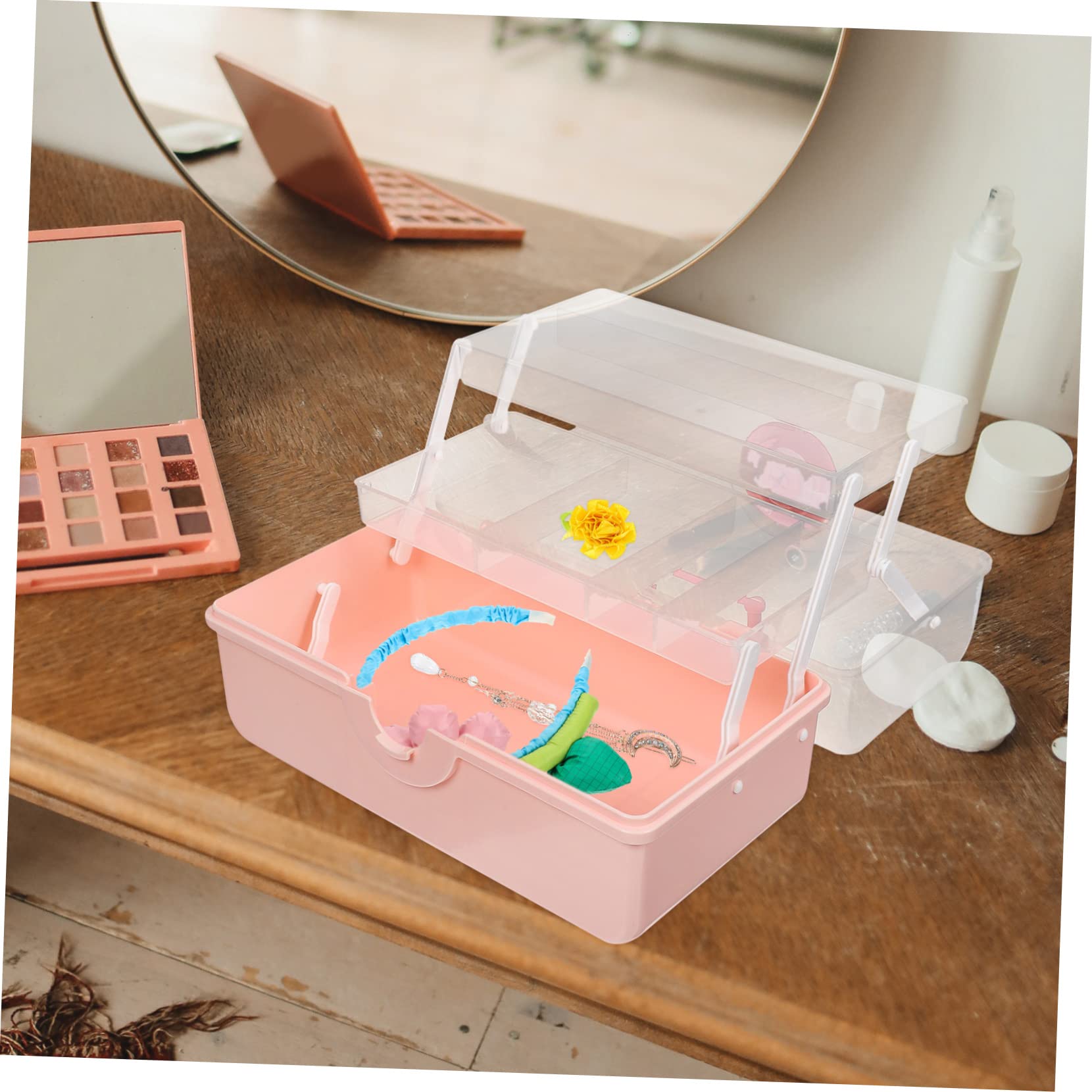 VANZACK Multifunktionaler Aufbewahrungsbehälter für Haarspangen und Haargummis Großer Rosa Kunststoff Organizer mit Mehrlagigem Design für Mädchen und Kinder