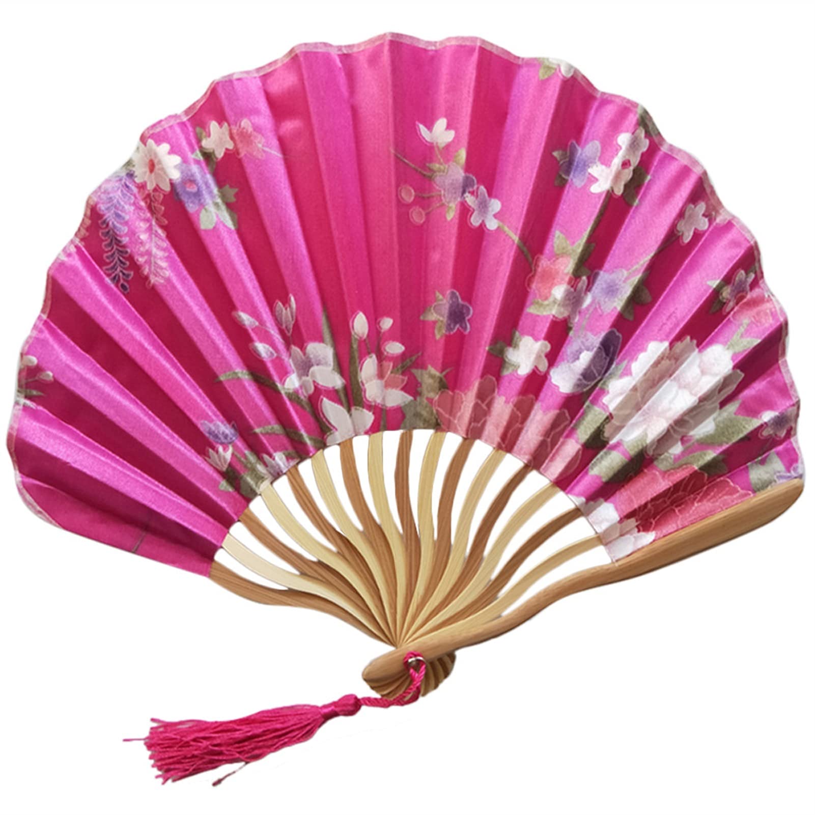 LKLNKVL folding fan, Folding Hand Fan - Classic Style Flower Fabric Dance Beige Summer Vintage Held Chinese New Decorative(I)