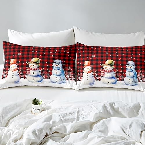 Miniatura 4 de Manfei Juego de funda de edredón de muñeco de nieve de Navidad, tamaño matrimonial, juego de ropa de cama de Navidad de 3 piezas para decoración de