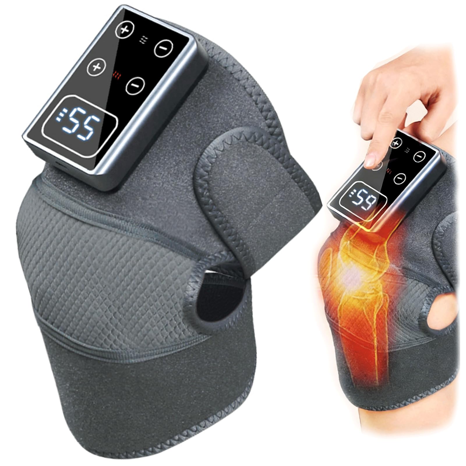 Kabelloses beheiztes Kniemassagegerät mit Vibration & Rotlicht-Wärme, 5 Wärme- & 3 Massagemodi, Schnellheizung, 5000 mAh Akku - Bequeme Passform für Knie, Schulter & Ellenbogen, lindert Steifheit