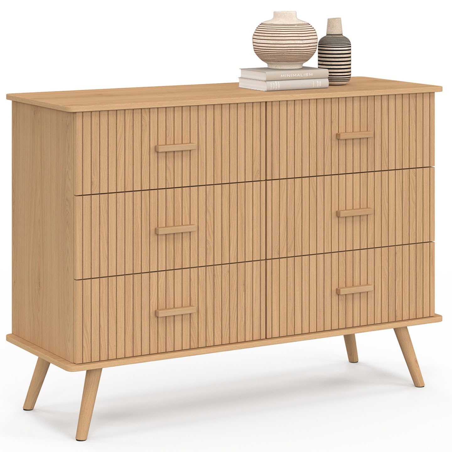 IDMarket - Cajonera 6 cajones Juliette 110 cm, efecto listones de madera, color roble