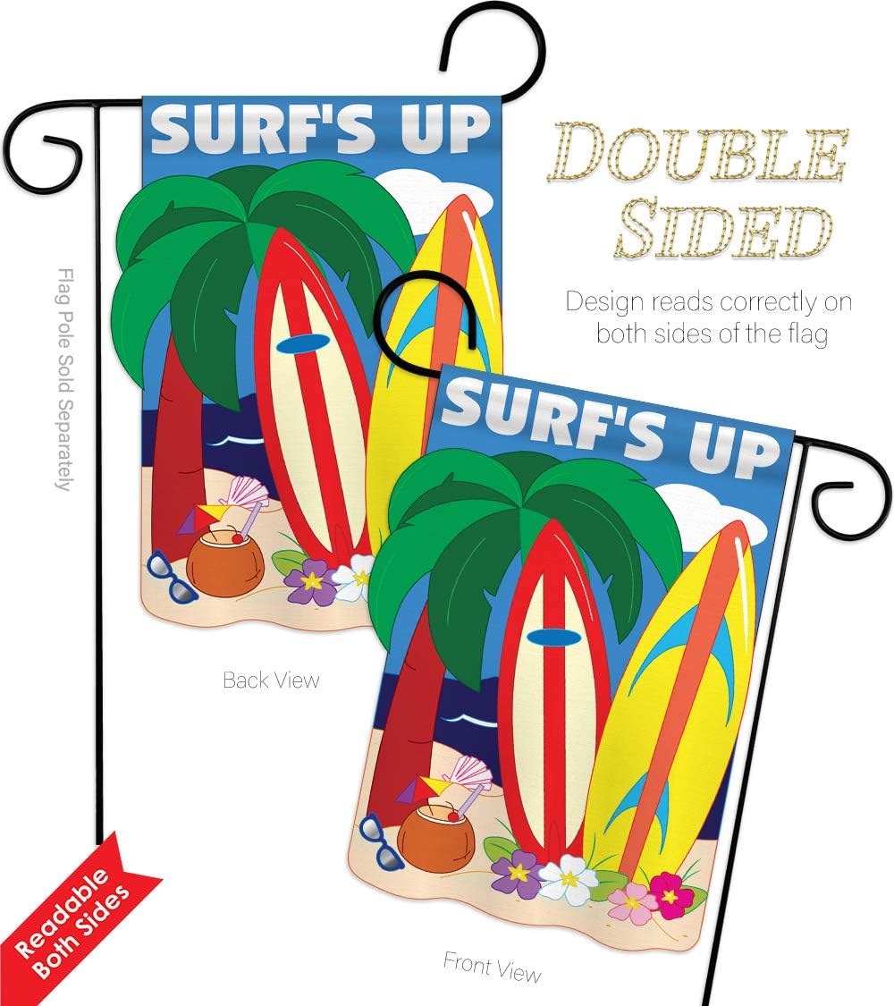 Fun in The Sun Surf's Up Garden House Flags Set Summer Beach Pool Luau Tropical Party Season Outdoor Summertime Sunny Small Decorative Gift Yard Banner Double-Sided Imported 28 X 40