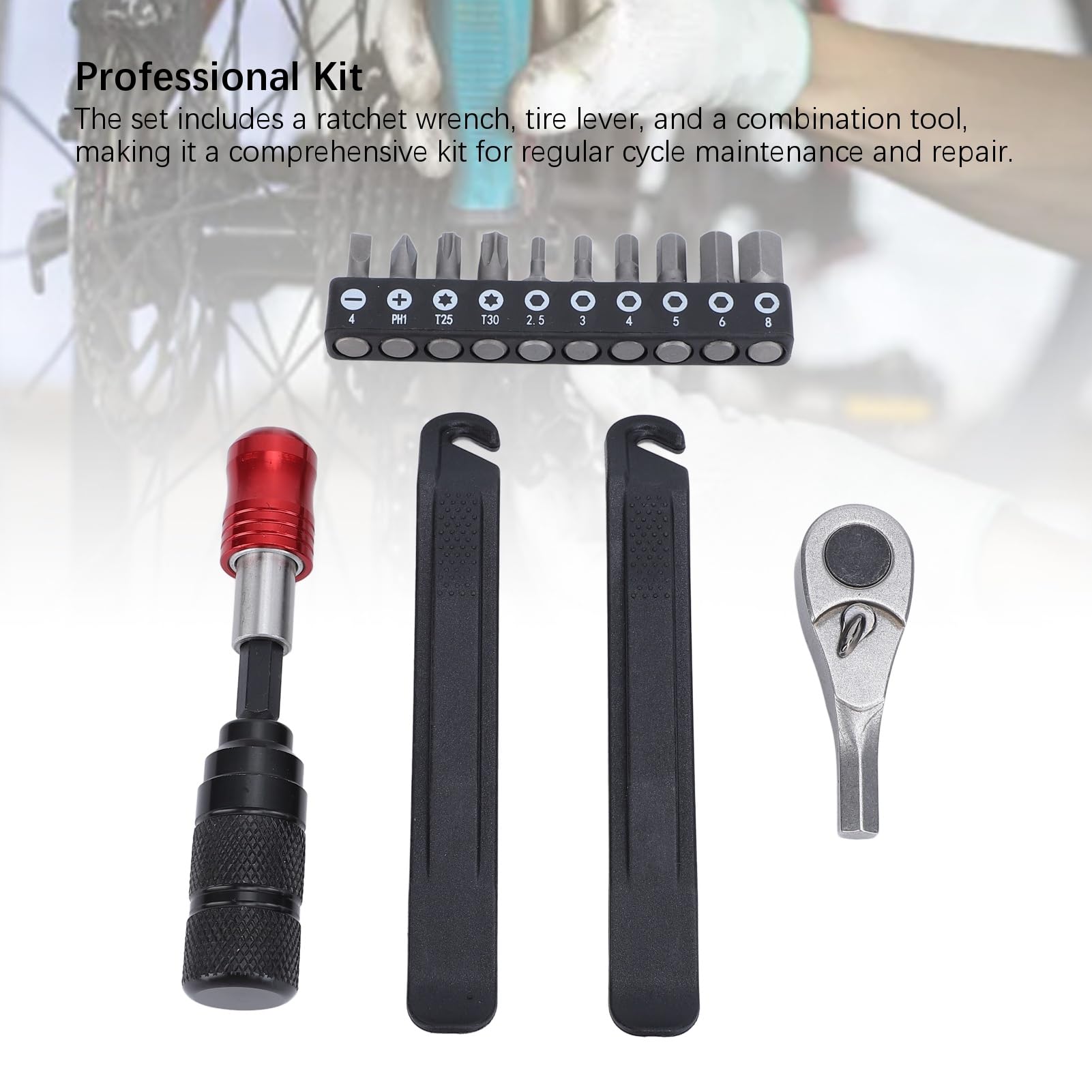 Set di chiavi a cricchetto per ciclismo Leve per pneumatici multiuso Kit di manutenzione portatile per ciclismo con punte per cacciavite per uso domestico professionale Manico in