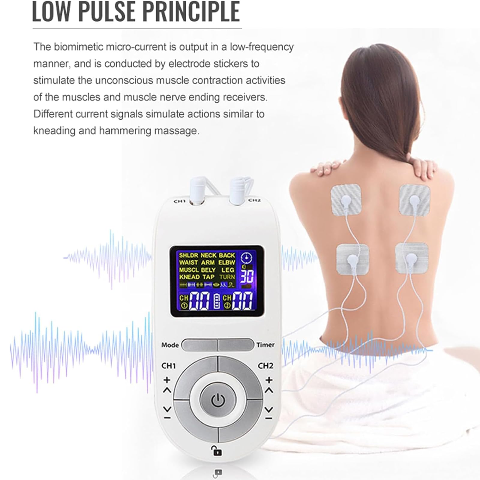 Máquina TENS De Doble Canal, Masajeador De Pulso con Estimulador Muscular De Unidad TENS, 12 Modos Y 40 Intensidades Ajustables, para Dolor De Espalda, Cuello Y Articulaciones