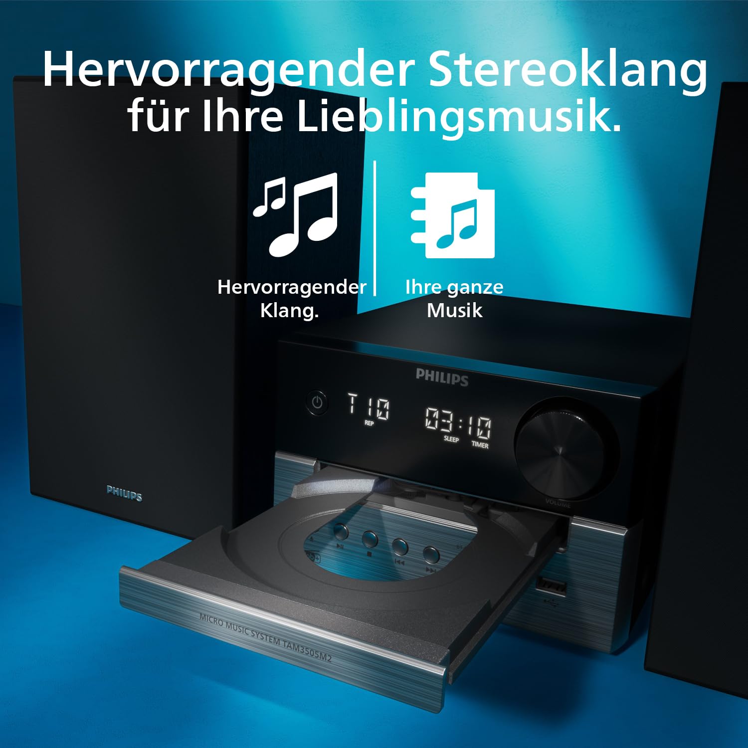 Philips TAM3505M2 Hi Fi Mikromusik-Anlage, Bluetooth-fähig, CD-Player, USB, Auracast FM und DAB-Radio, 85% PCR-Material