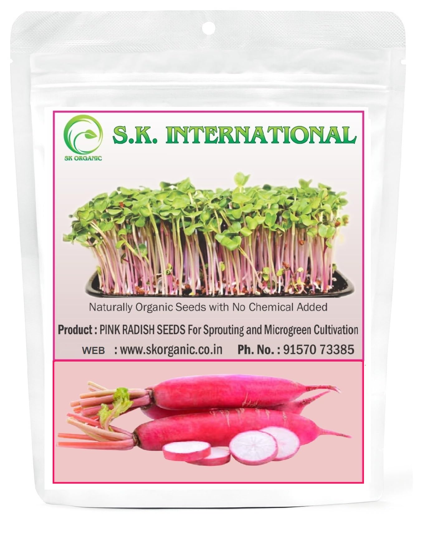 Organic Pink Radish Seeds for Microgreens, Sprouts & Gardens. Rapid Growth, High Germination (250gms)