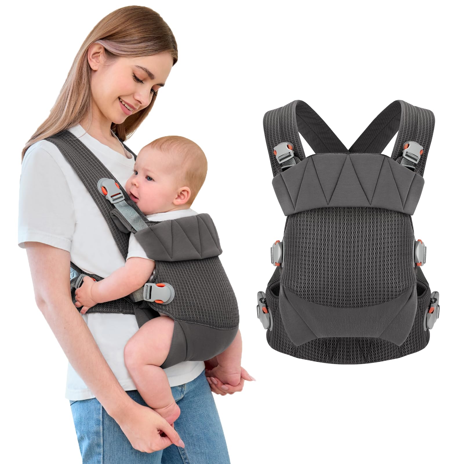 Huifen Breathable Mesh Baby Carrier, Ergonomic Design Baby Wraps Carrier with Head Support and Adjustable Sling for Newborns to Toddlers, Infant