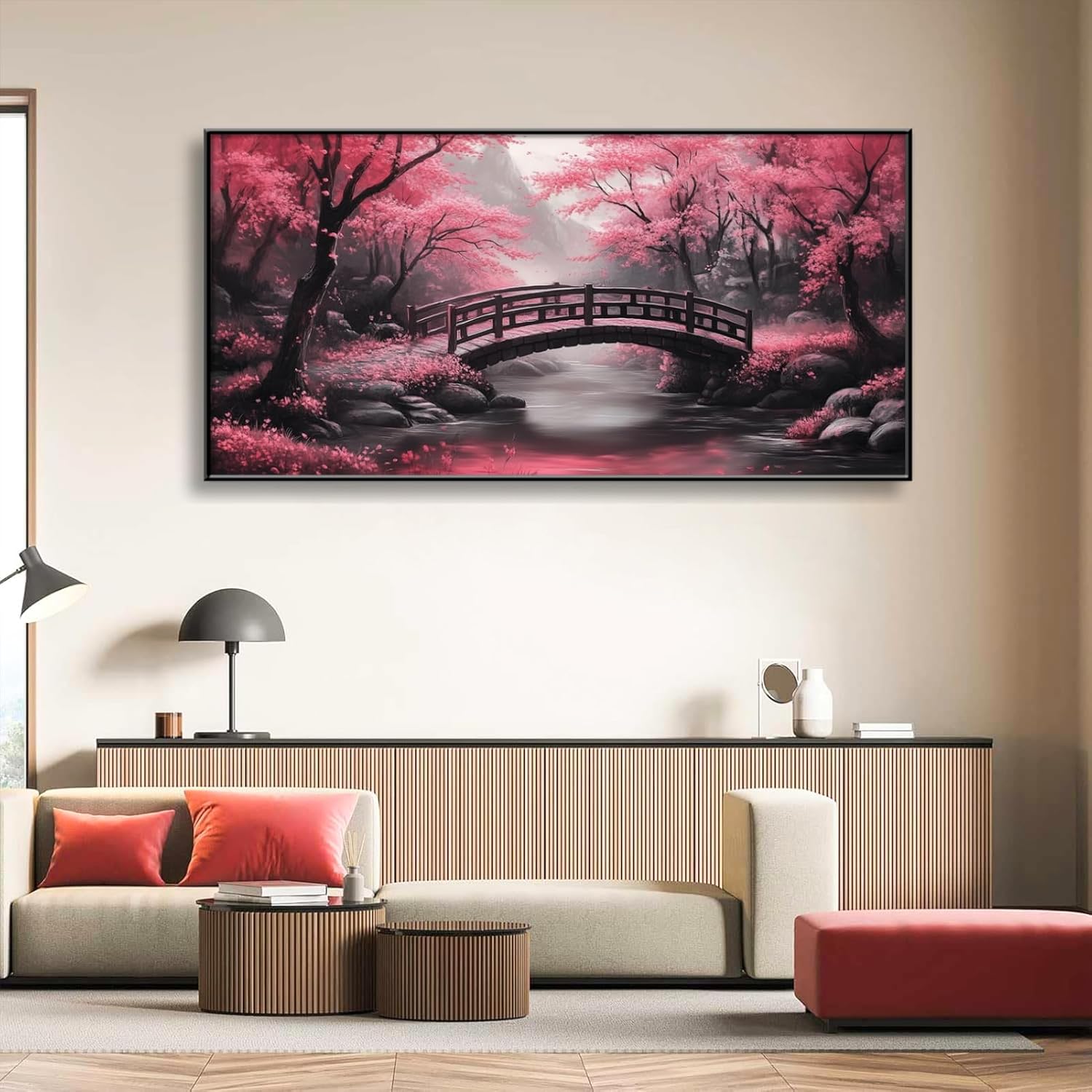 Cherry Blossom Canvas Wall Art, Pink Cherry Blossom Garden