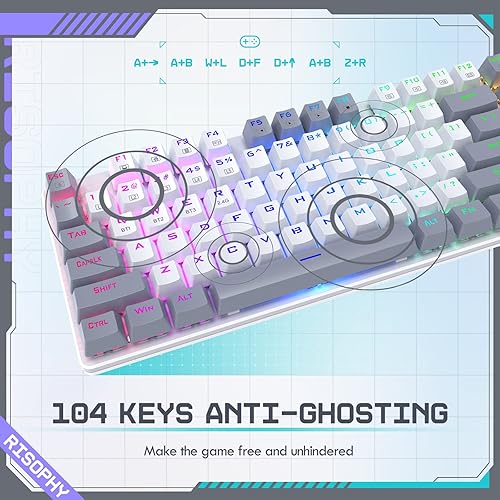 Miniatura 3 de Teclado mecánico inalámbrico, triple modo 2.4GUSB-CBluetooth para juegos, 104 teclas programables, retroiluminación RGB personalizable, interruptor