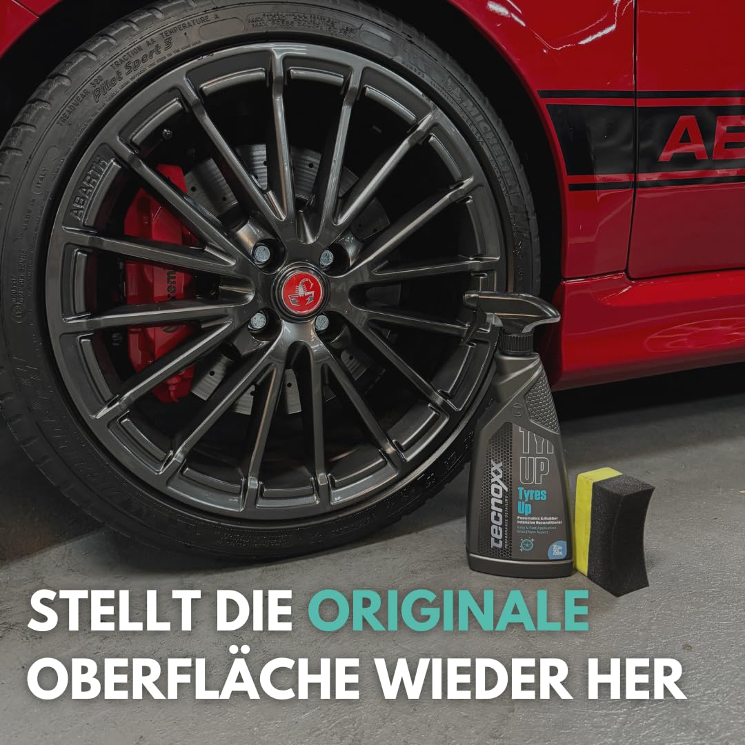 Tyres Up - Glanzmittel und Feuchtigkeitsspender für Autoreifen und Gummi - UV-Schutz, intensiver Glanz und sofortiges Ergebnis - 750 ml mit Sprühflasche