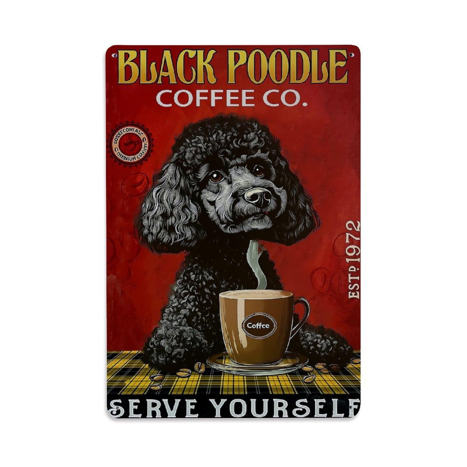 Bliveurn Vintage Black Poodle Coffee Co Poster Retro Metal Tin Sign, Metal Poster For Home, Gaming Room, Studio Workshop,Bar,Garage Wall Art Decor 8X12 Inch