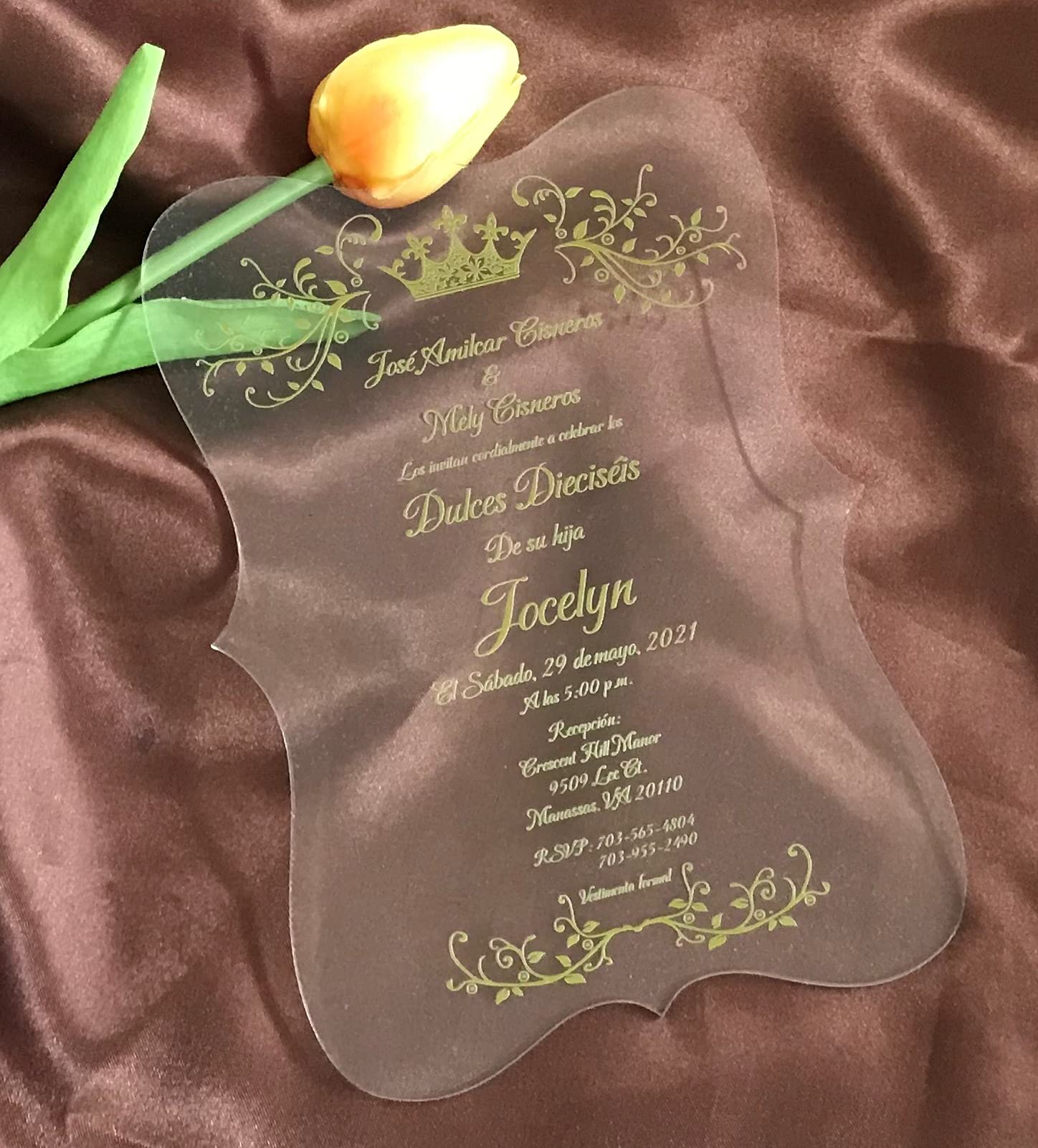 Buy Crown Quinceanera Acrylic Invitations,Gold Ink Acrylic Baptism