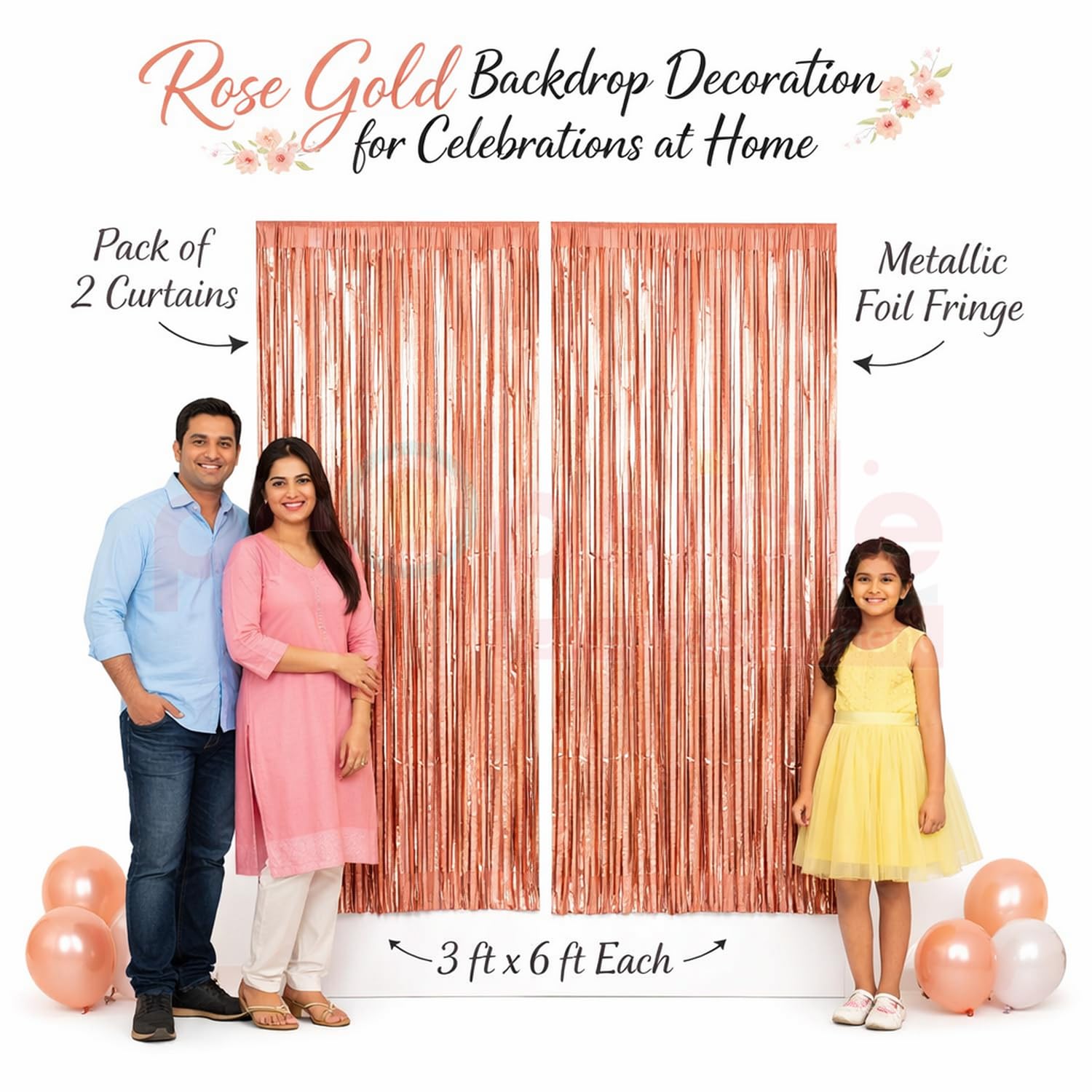Propsicle 2 Pcs 4ft x 6ft Rose Gold Metallic Tinsel Fringe Foil Curtains Anniversary, Birthday, Bachelorette, Baby Shower Party Decoration (Pack of 2) 1