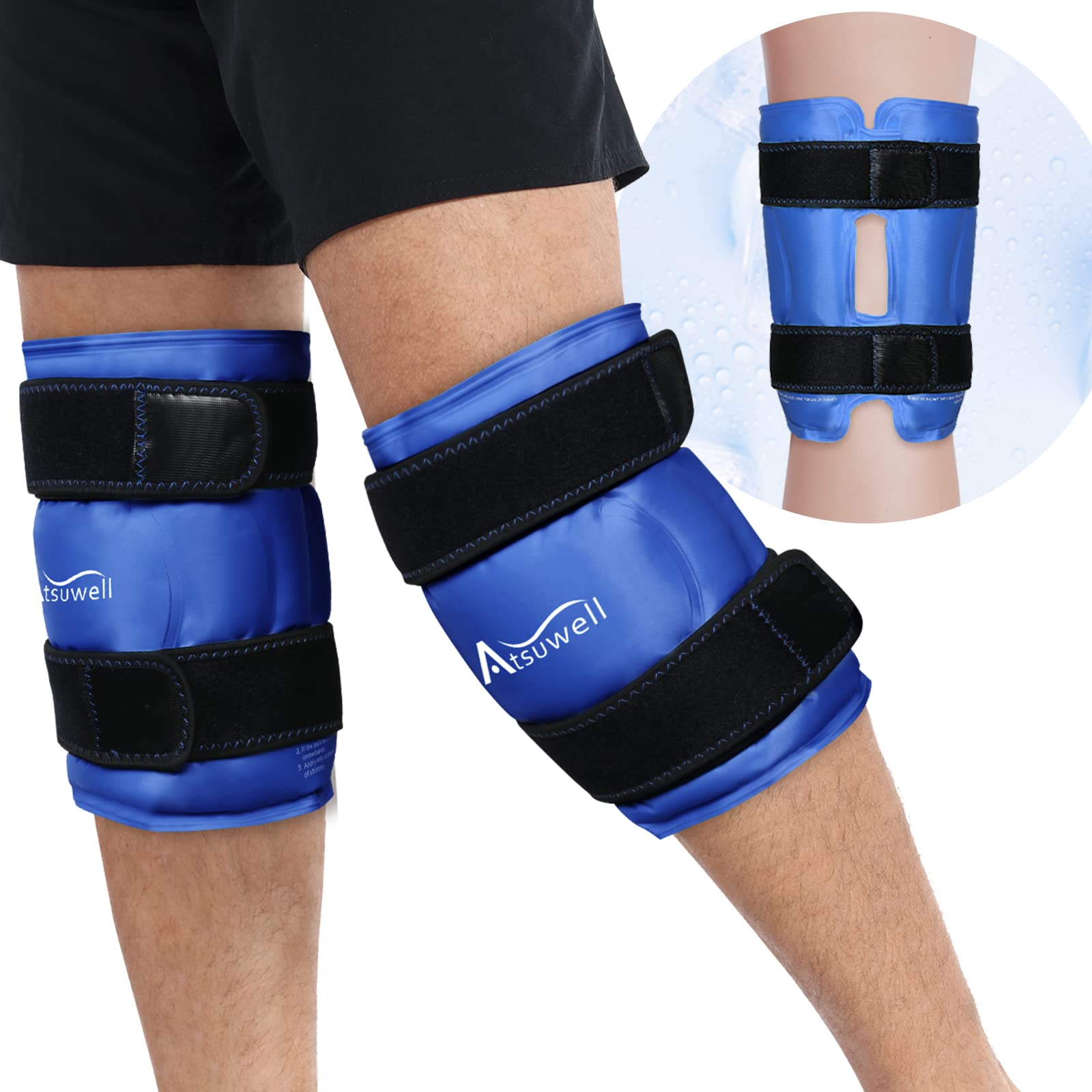 Atsuwell XL Knee Ice Pack Wrap Around Entire Knee After Surgery, Reusable Gel Cold Pack for Knee Pain Relief, Injuries, Swelling, Bruises, and Replacement Surgery - 2 Pack