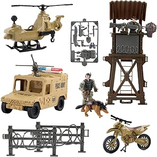 Vokodo Deluxe Military Special Operations Combat Series Battle Play Set Includes Lookout Watch Tower Helicopter Motorcycle Armored Vehicle Army Dog Two Soldiers and Artillery Perfect Kids Action Toys - coolthings.us