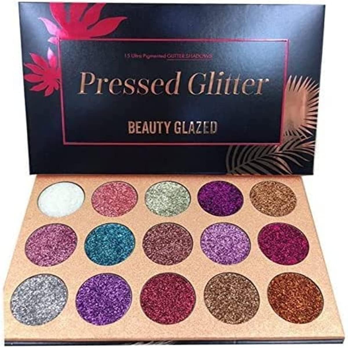 Paleta de sombras de ojos de Shimmer Glitter Paleta de maquillaje prensado Pigmento Polvo suelto brillante de diamante de larga duración Paleta de sombras de ojos Sombras cosméticas(15 Colores)