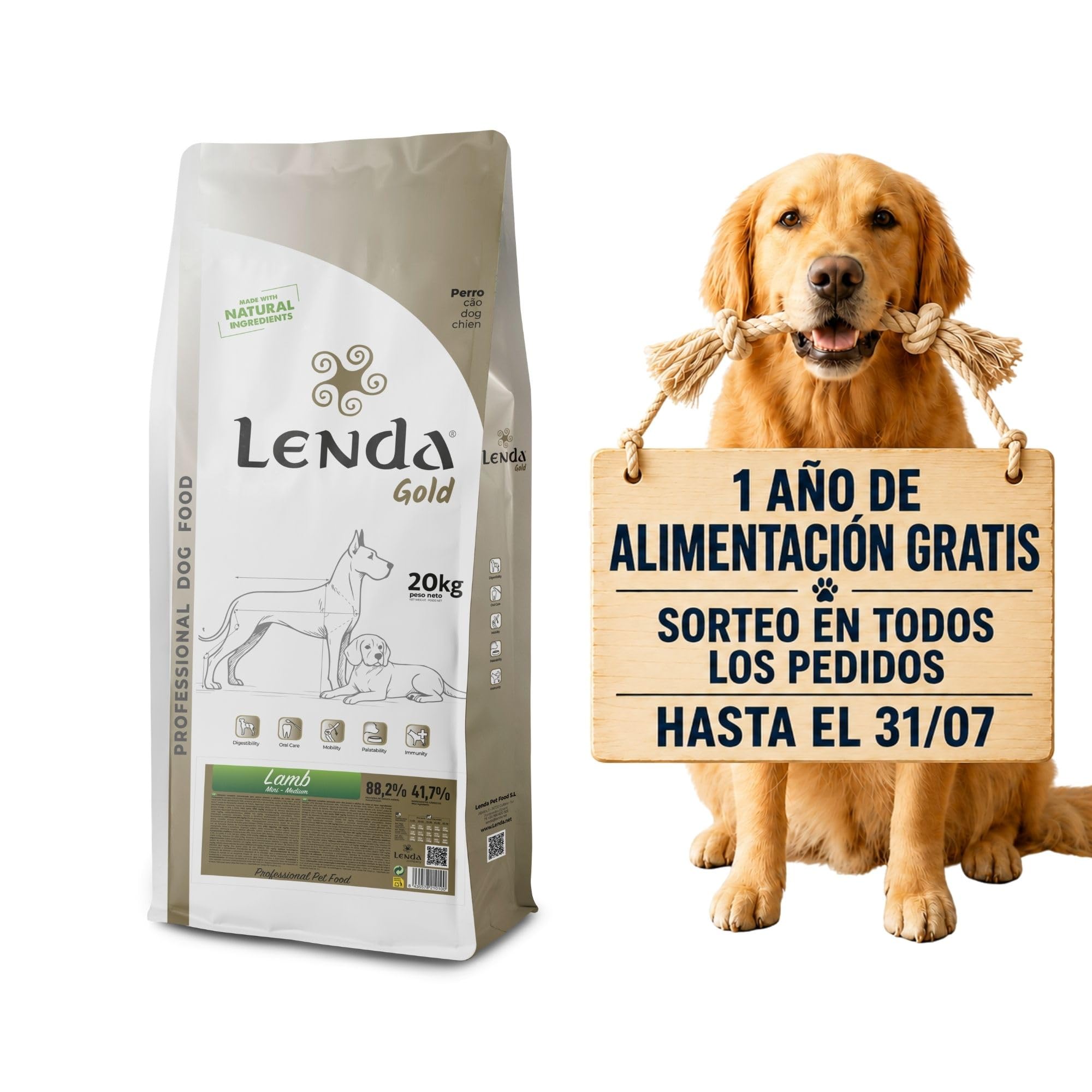 Lenda Gold Lamb 20 kg - Pienso para Perros Rico En Cordero - Alimento Completo Natural para Perros Jovenes y Adultos de Todas Las Razas - Comida para Mascotas Completa y Equilibrada
