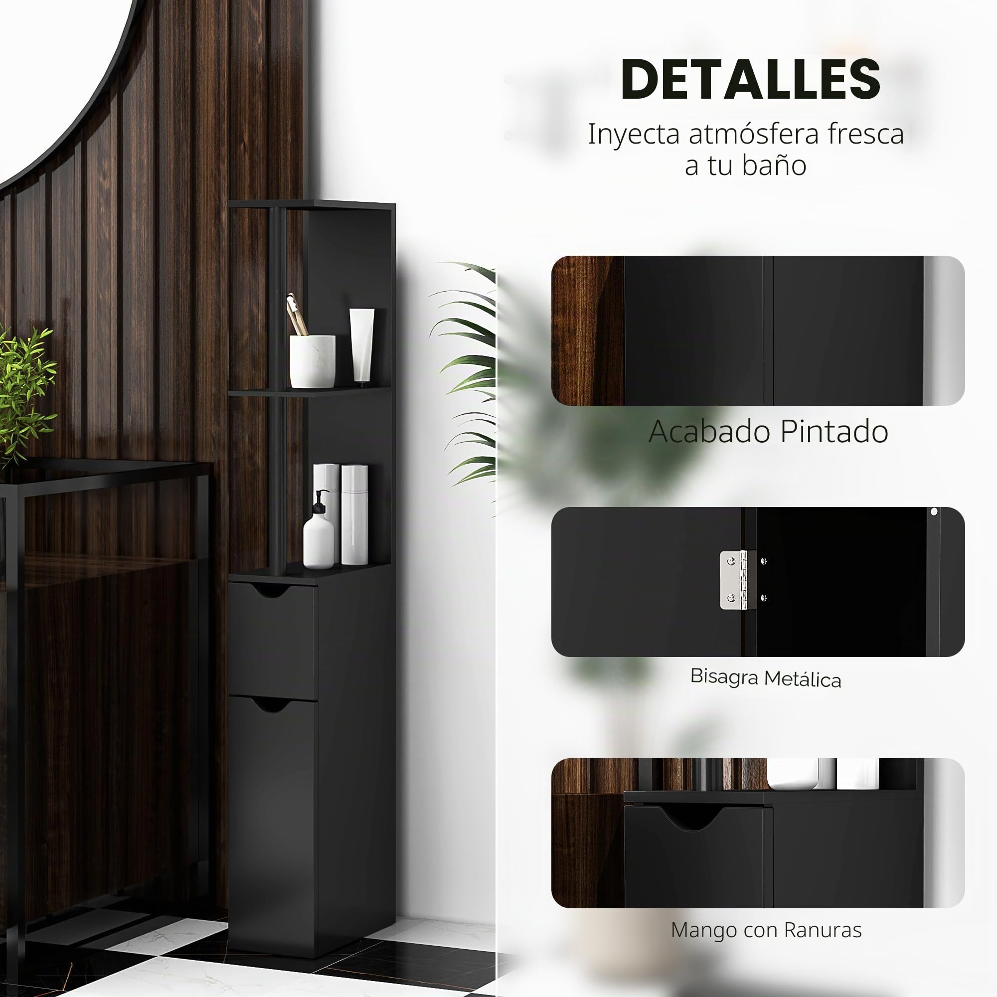 Kleankin Armario de baño Columna ahorrador de Espacio Negro