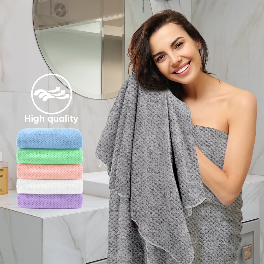 HOMEXCEL 6 Pack Bath Towel Set, (24 x 48 Inches) Microfiber Ultra Soft Highly Absorbent Bath Towels, Lightweight and Quick Drying Towels for Hotel, Bathroom, Spa and Beauty Parlor, Multicolor - Image 5
