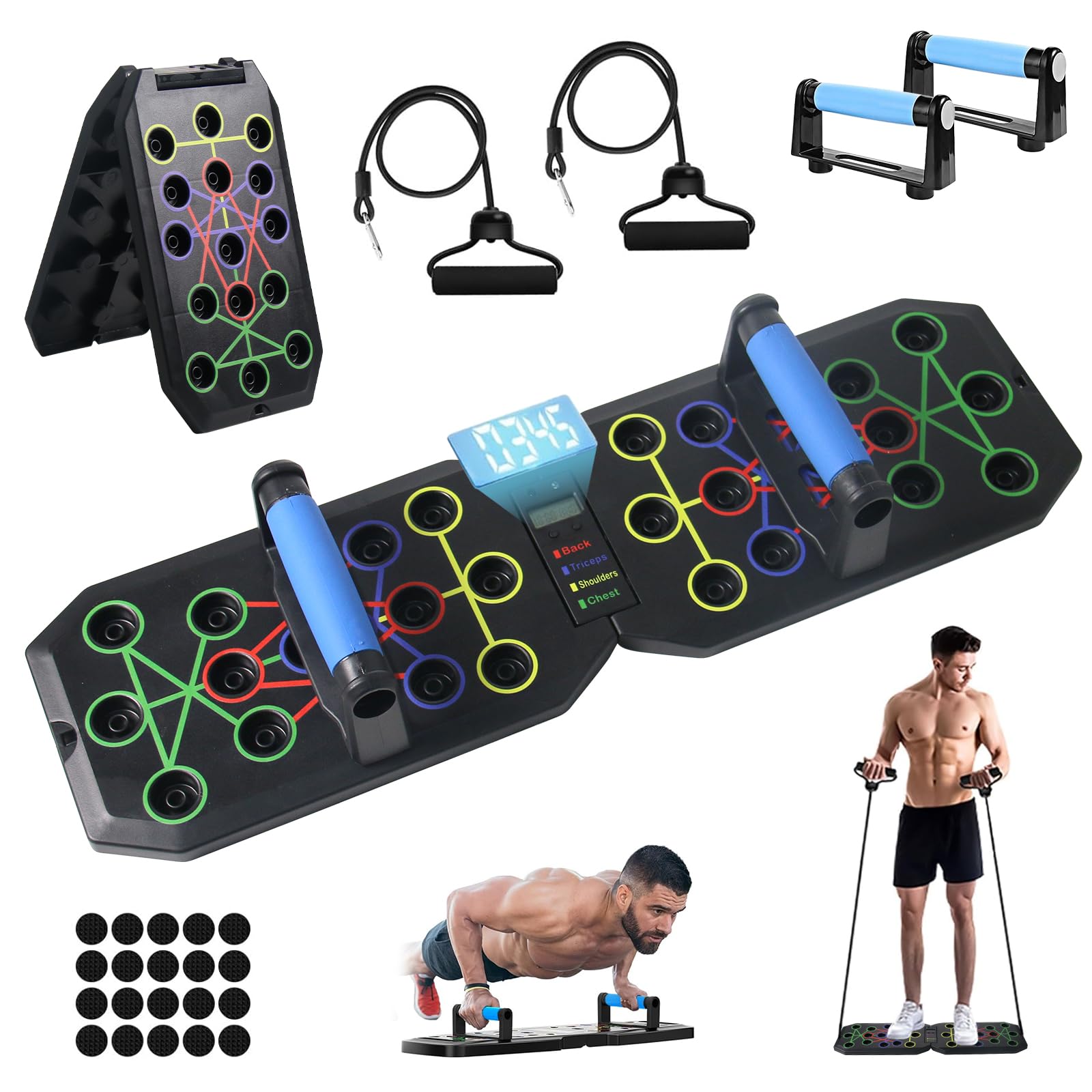 Tavola Pieghevole con Contatore Intelligente,Unisex Pieghevole Portatile Attrezzi Palestra con Tappetino a Antiscivolo,Multifunzione per Allenamento flessioni, Allenamento Muscolare