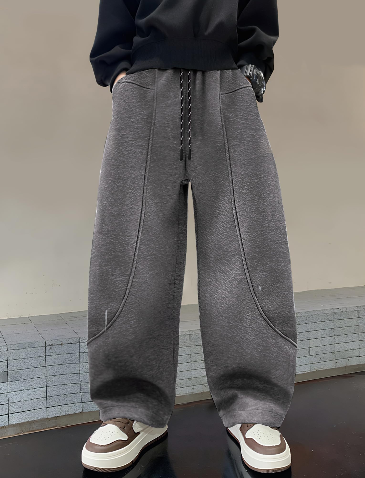 Pantaloni da Tuta Baggy Ragazzo Pantaloni da Jogging Taglio Ampi Pantaloni Elastico in Vita Tinta Unita 5-14 Anni