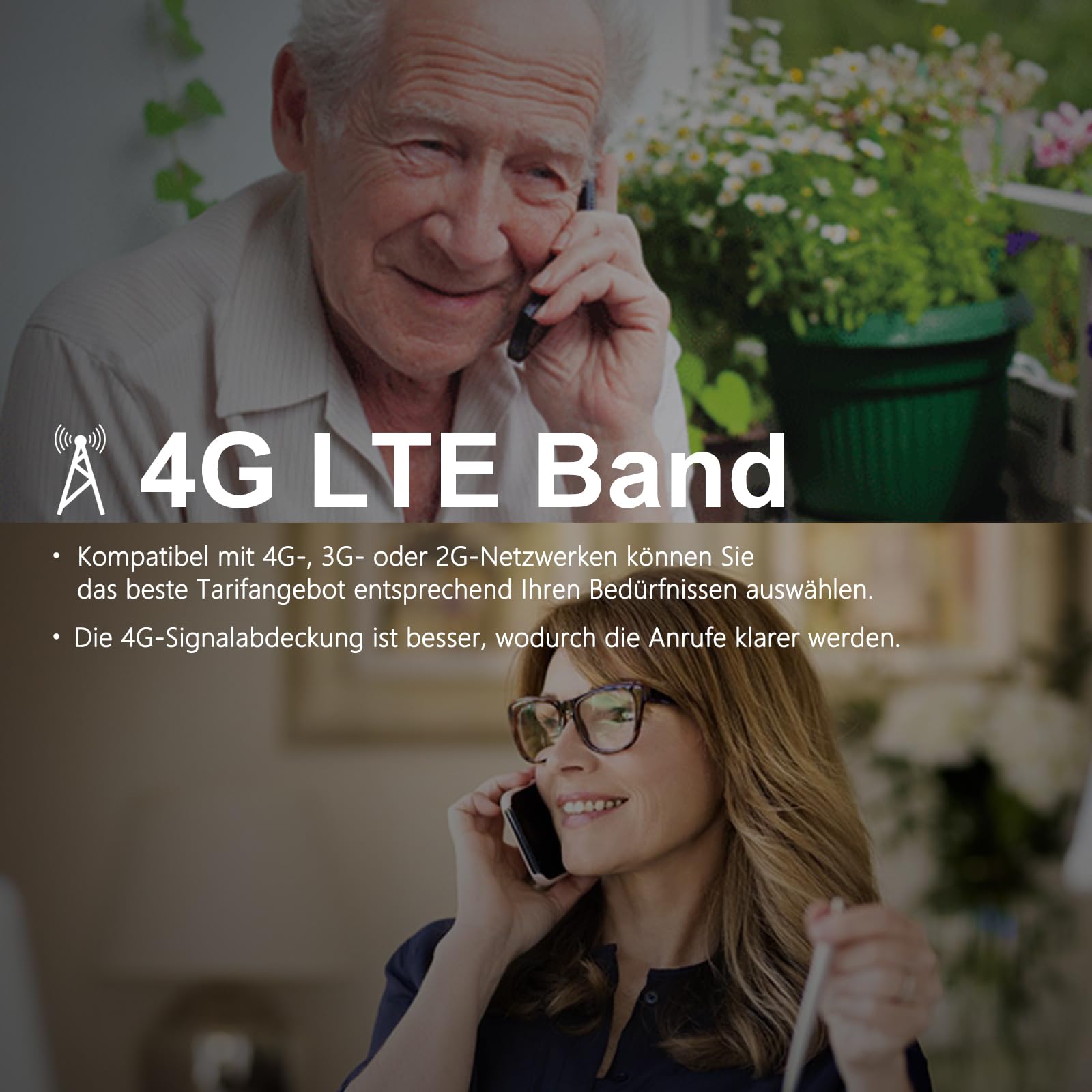 artfone 4G Volte - Teléfono móvil para personas mayores, sin contrato, teclas grandes, con botón de emergencia y batería de 1800 mAh, doble SIM con estación de carga de mesa, teléfono móvil sencillo