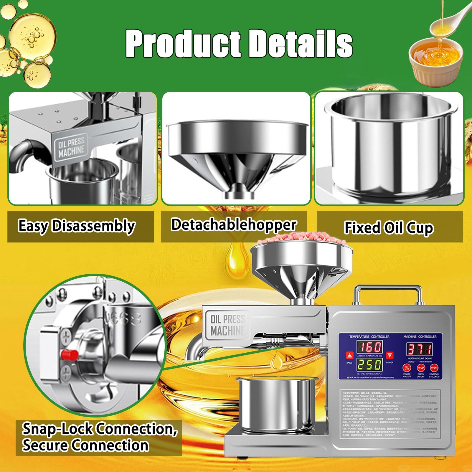 Máquina hidráulica de prensado de aceite, extractor de aceite de acero inoxidable para el hogar, exprimir aceite de maní, semillas de lino, perilla, oliva, semillas de girasol