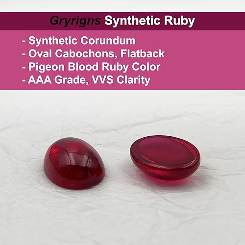 Miniatura 2 de Oval Cabochons Loose Synthetic Ruby Stone Flatback Red Corundum Gemstone 3A VVS (1Pcs)