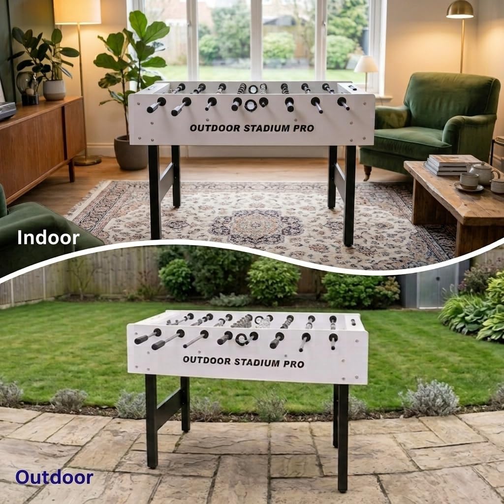 Kickertisch Outdoor Stadium Pro, Outdoor Fußballtisch wasserfest in Turniergröße, Outdoor Kicker Profi für draußen und drinnen 138,2 x 72,1 x 88 cm