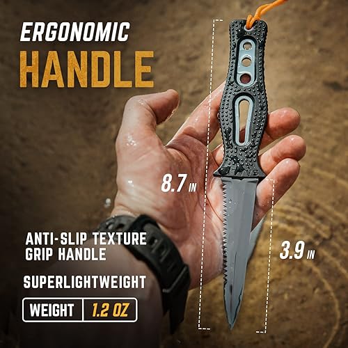 Miniatura 4 de SAALVI Cuchillo de buceo de titanio - Cuchillos de buceo - Hoja de acero resistente para buceo, esnórquel y campamento - Cuchillo y llave de pesca