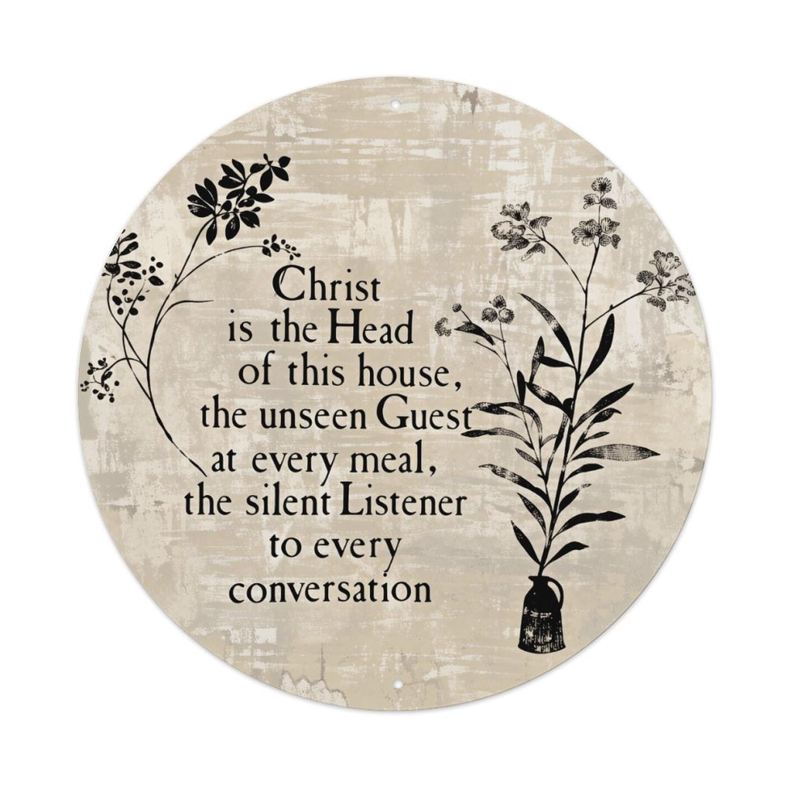 Floral Vine Text Vase Pattern Round Tin Sign Vintage Metal Poster, Home Bar Garage Man Cave Cafe Indoor & Outdoor Wall Decoration 8x8Inches