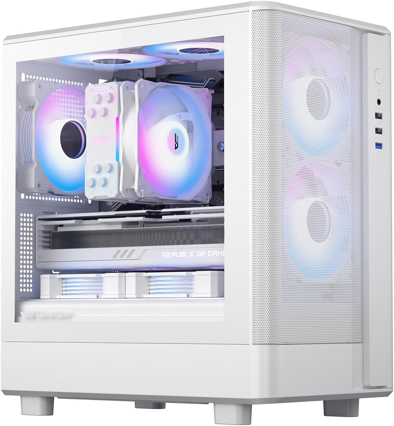 darkFlash Micro-ATX PC Case, Pre-Install 3 PWM ARGB Fans Computer Case, High Heat Dissipation MATX Gaming PC Case, USB 3.0 Port, Supports up to 240mm AIO(DB330M MESH, White)