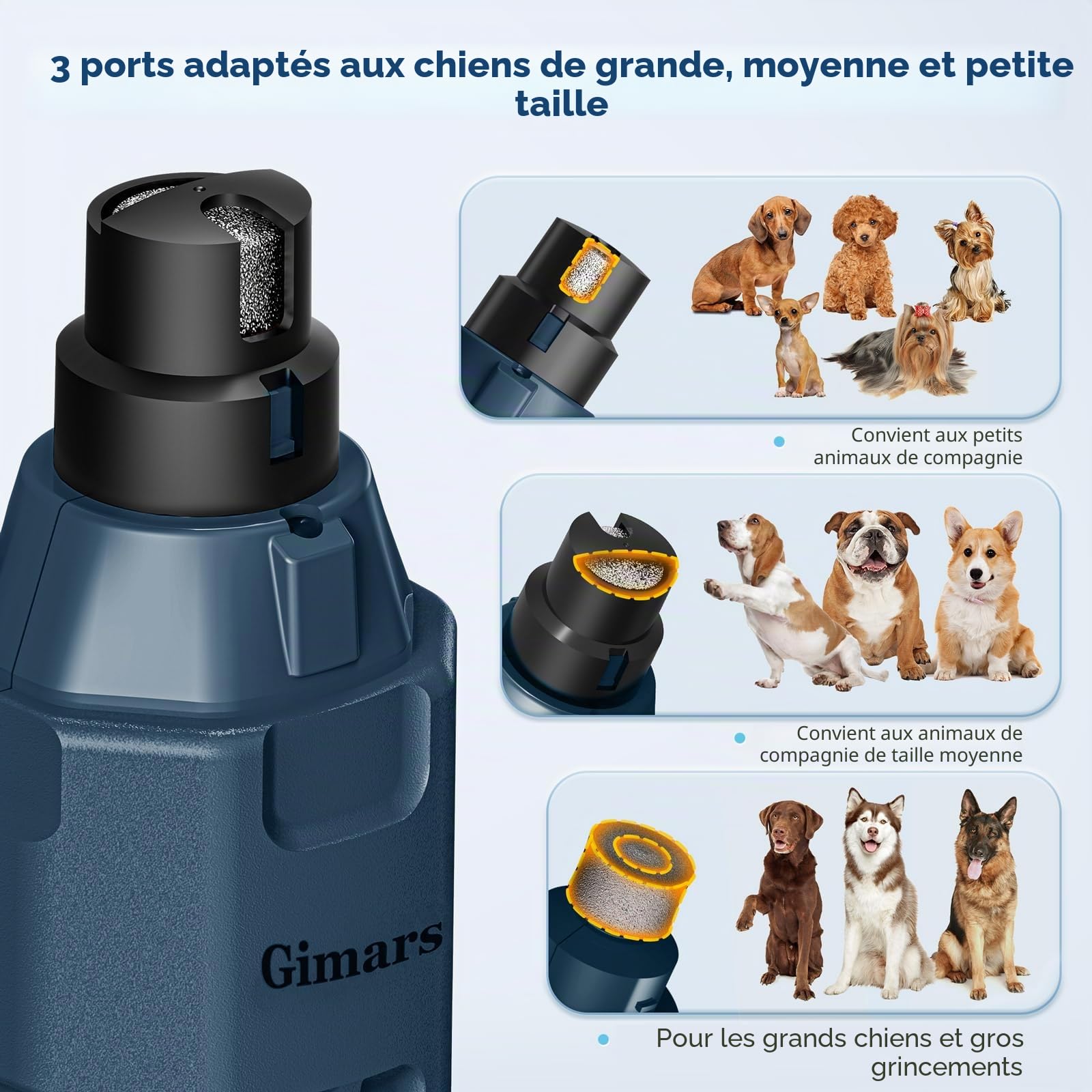 Gimars Lime à Ongles pour Chien Réglable 6 Vitesses Broyeur à Ongles pour Chien avec Double Lumière LED, Broyeur à Ongles pour Animaux De Compagnie, Rechargeable Lime Ongles Chien par USB
