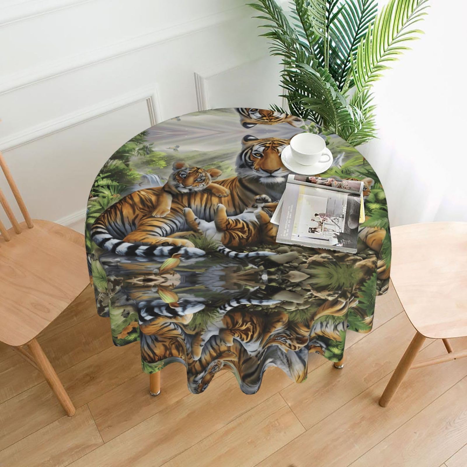 HJFCZH Jungle Tigers Cub Prints Round Decorative Tablecloth 60in - High-Grade Polyester Throw for Dinners, Weddings & Everyday Use