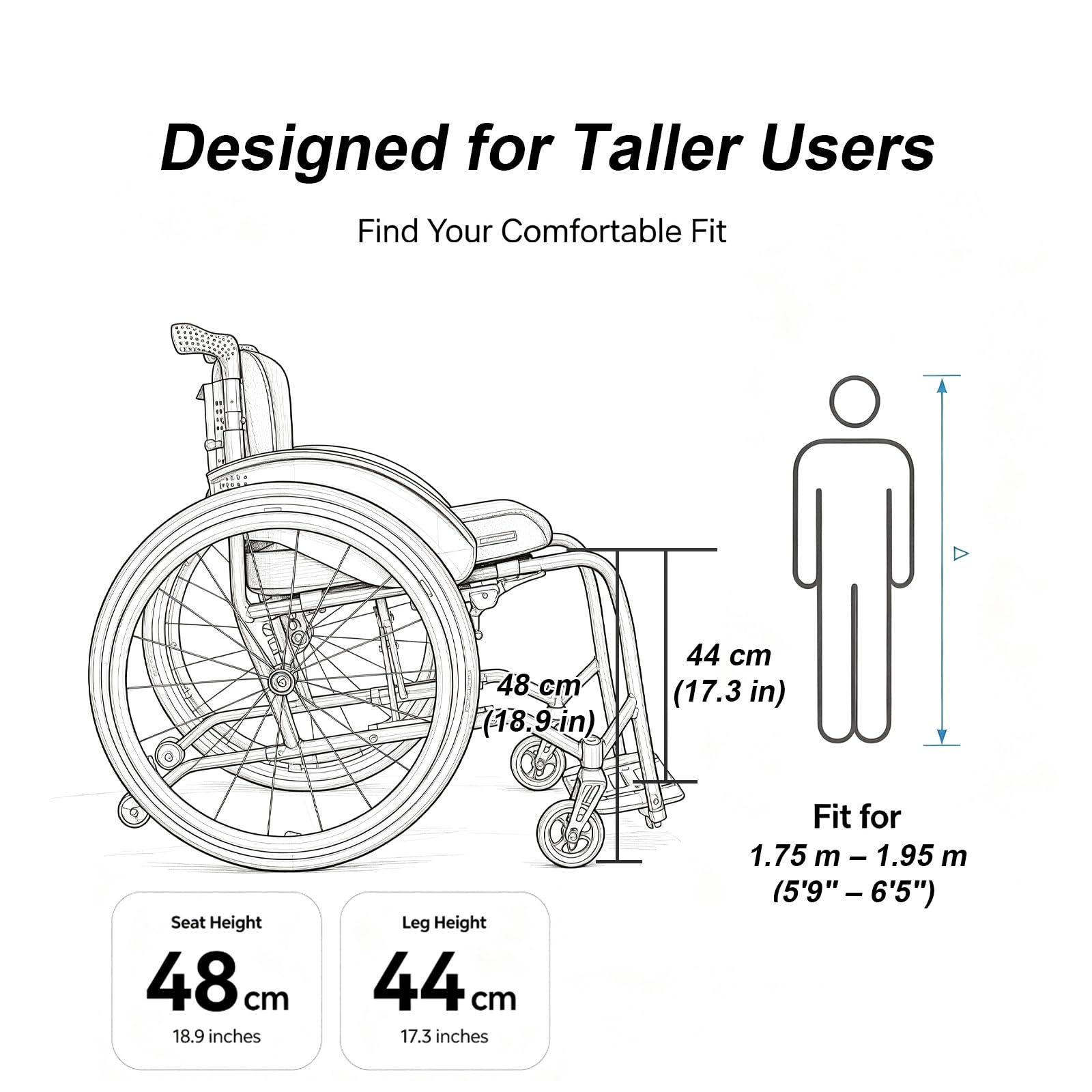 Silla de Ruedas plegable Ligera de aluminio, Autopropulsable | Adultos, Ultraligera, Frenos de acompañante, Plegado Compacto, Reposapiés extraíbles(A,42cm/16.5in Seat)