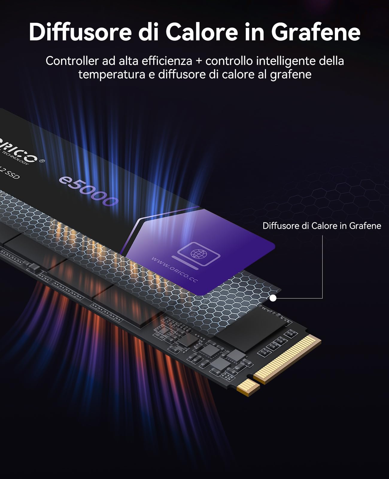 ORICO SSD M2 NVMe 1TB, PCIe Gen4x4 SSD M.2, fino a 5100 MB/s, Unità a Stato Solido Interno 3D QLC NAND, Cache Dinamica SLC, Compatibile con PC Desktop e Laptop-e5000