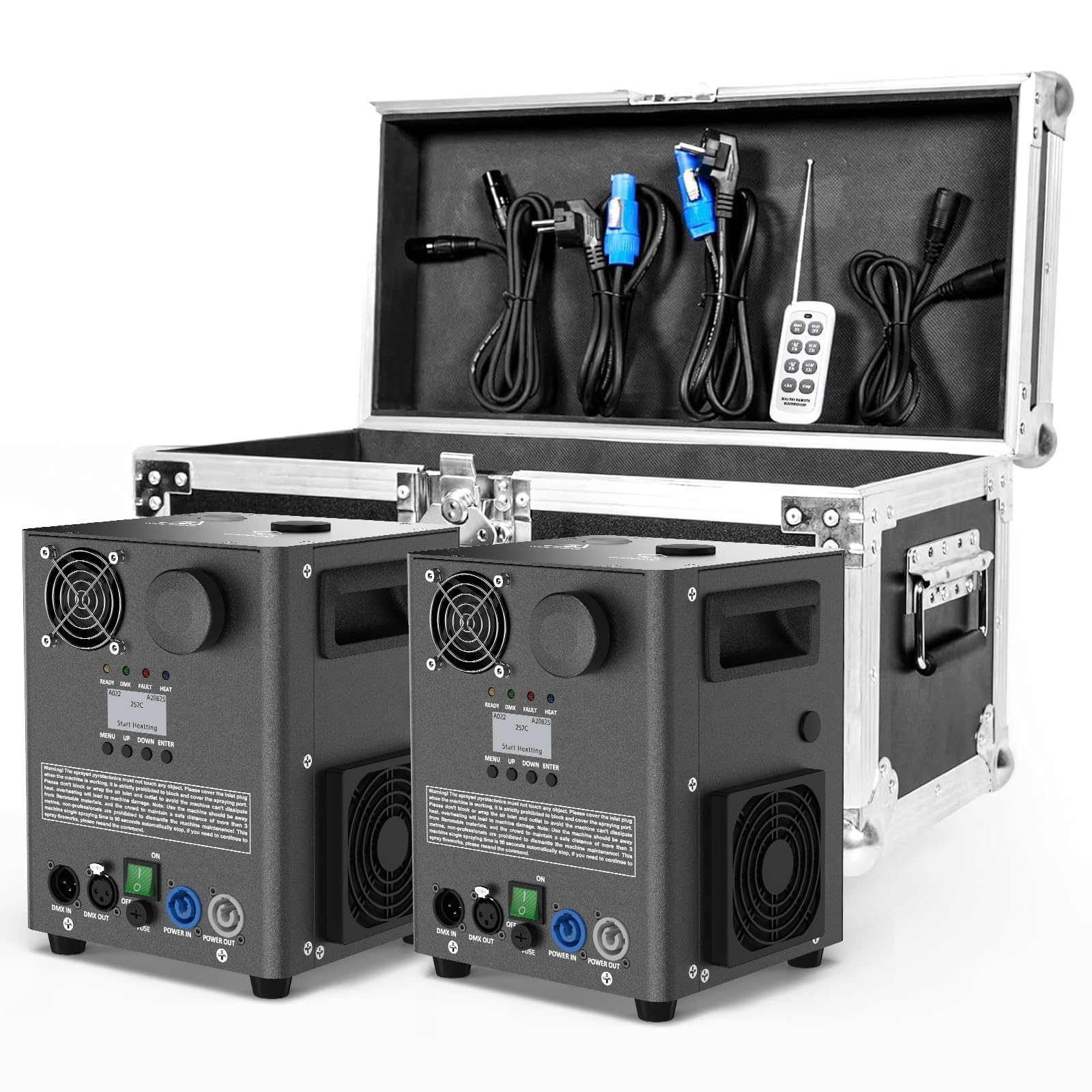 Pirotecnici Macchine, 2 DMX Cold Spark Machine con flight case, Riscaldamento a resistenza per feste, Natale, DJ, matrimoni, eventi sportivi