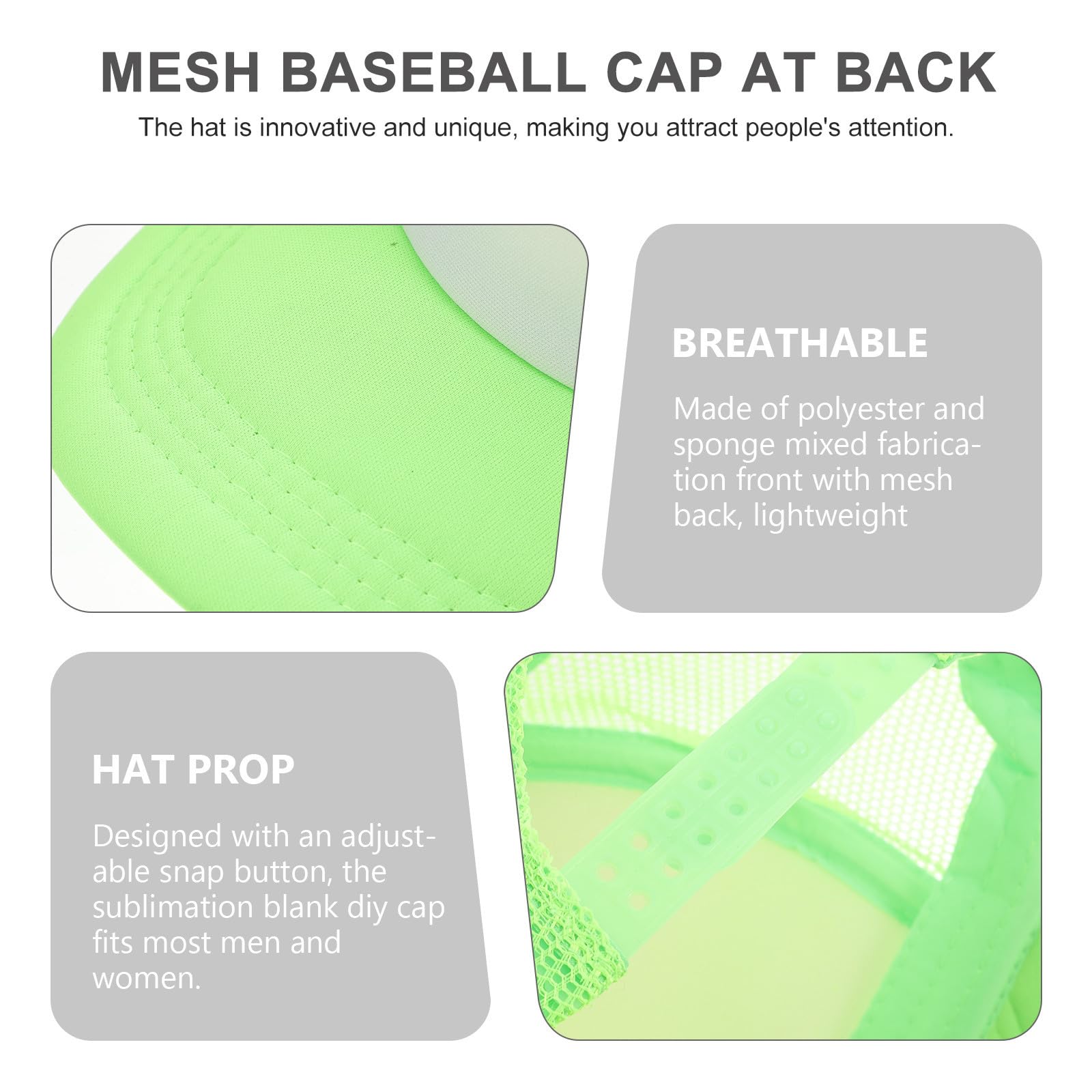 Gorras de Béisbol Paquete de 10 para Sublimación de Malla Verde Cierre Ajustable Ligeras y Transpirables Ideales para Ciclismo y Pesca