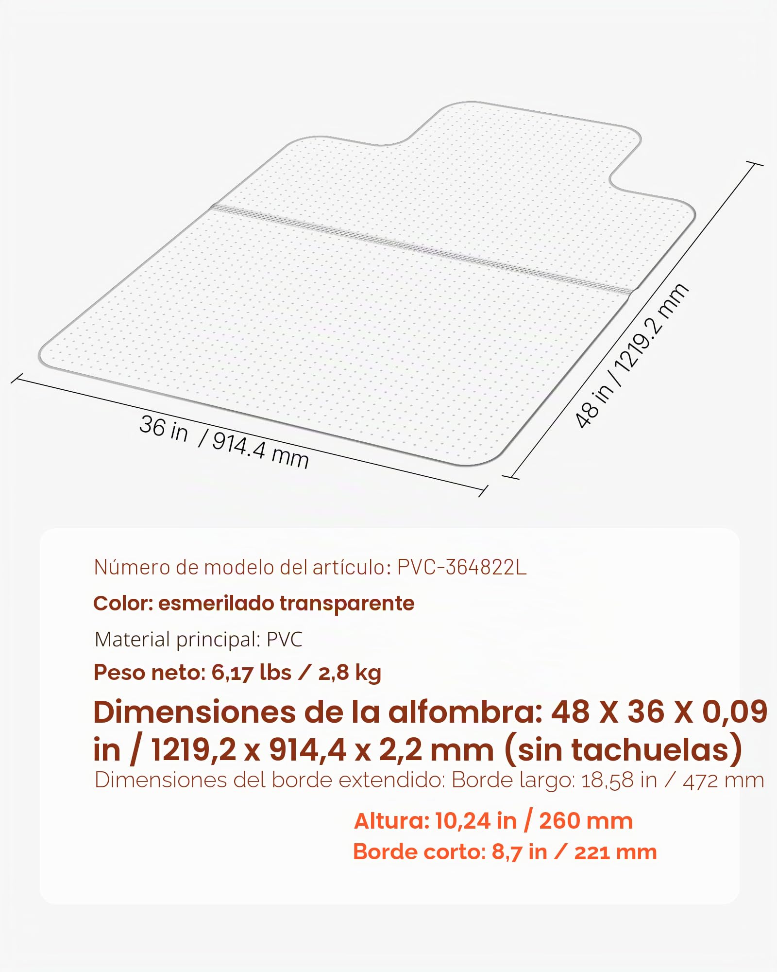 VEVOR Alfombra Protectora para Suelos Alfombrados 1219,2 x 914,4 mm Alfombrillas de PVC para Silla de Oficina Antideslizante Fácil de Limpiar Deslizamiento Suave para Hogar, Oficina, Transparente