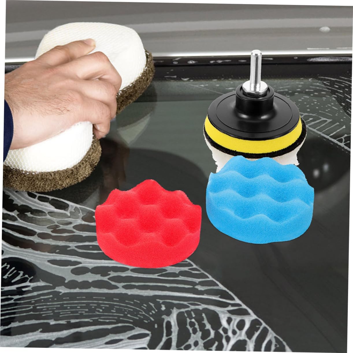 Unomor 2sets Car Detailing Buffing Sponge Pads for Drill Polishing and Waxing Attachment Versatile Pads for Efficient Restoration and Cleaning