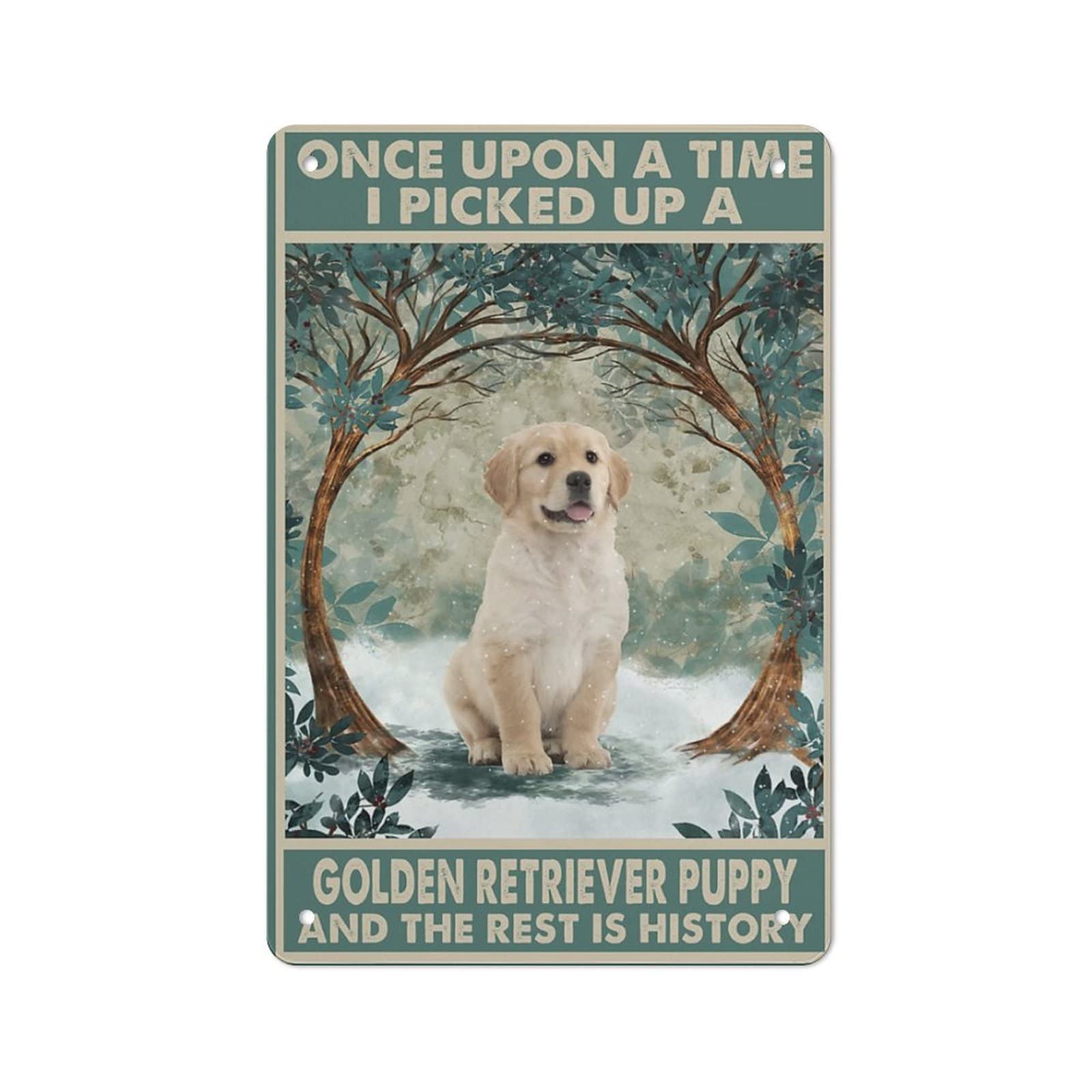 Qhovpa Golden Retriever Tin Sign Puppy Metal Poster Tin Signs Painting Retro Metal Poster Bathroom Vintage Wall Decor 8 X 12 Inch