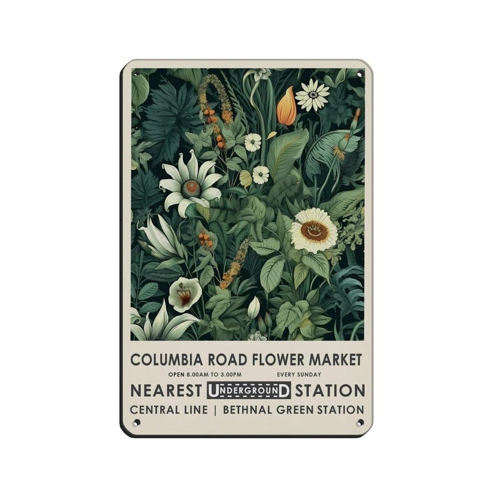 Columbia Road Market, Flower Market Retro Poster Metal Tin Sign Chic Art Retro Iron Painting Bar People Cave Cafe Family Garage Poster Wall Decoration 8x12inch(20x30cm)