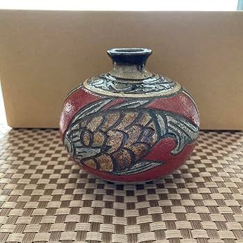 壺屋焼　小橋川清正　赤絵魚紋壺　伝統工芸　花瓶　沖縄　やちむん　陶芸　壺 壺屋焼 小橋川清正 赤絵魚紋壺 伝統工芸 花瓶 沖縄 やちむん 陶芸 壺
