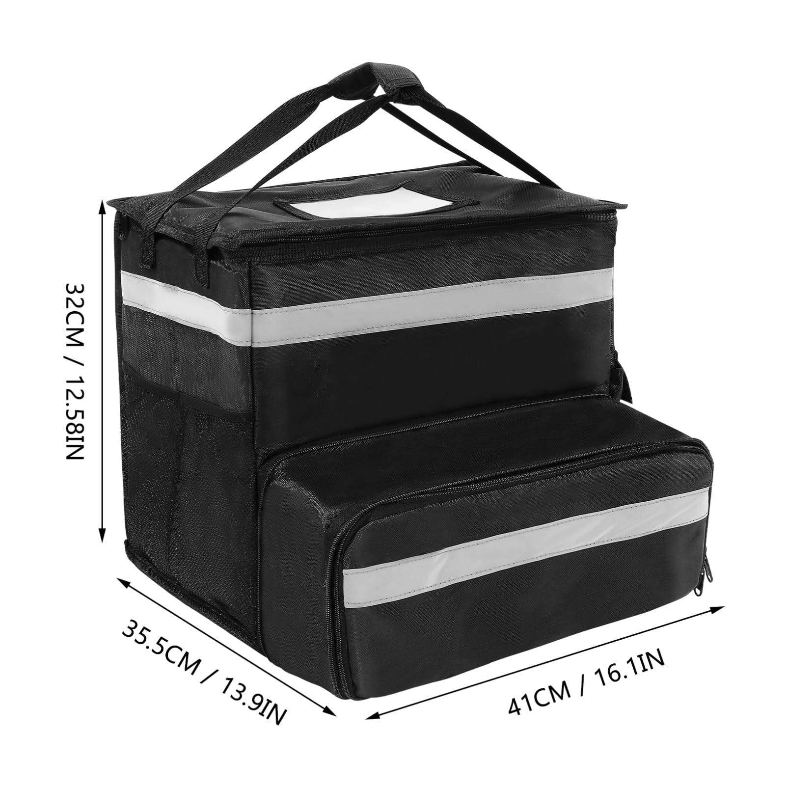OUNONA Mochila Térmica de Viaje Negra de Oxford para Pizza | Capacidad Grande, Bolsillo Frontal Ampliable, Tiras Reflectantes, Interior Espacioso para Reparto y Camping