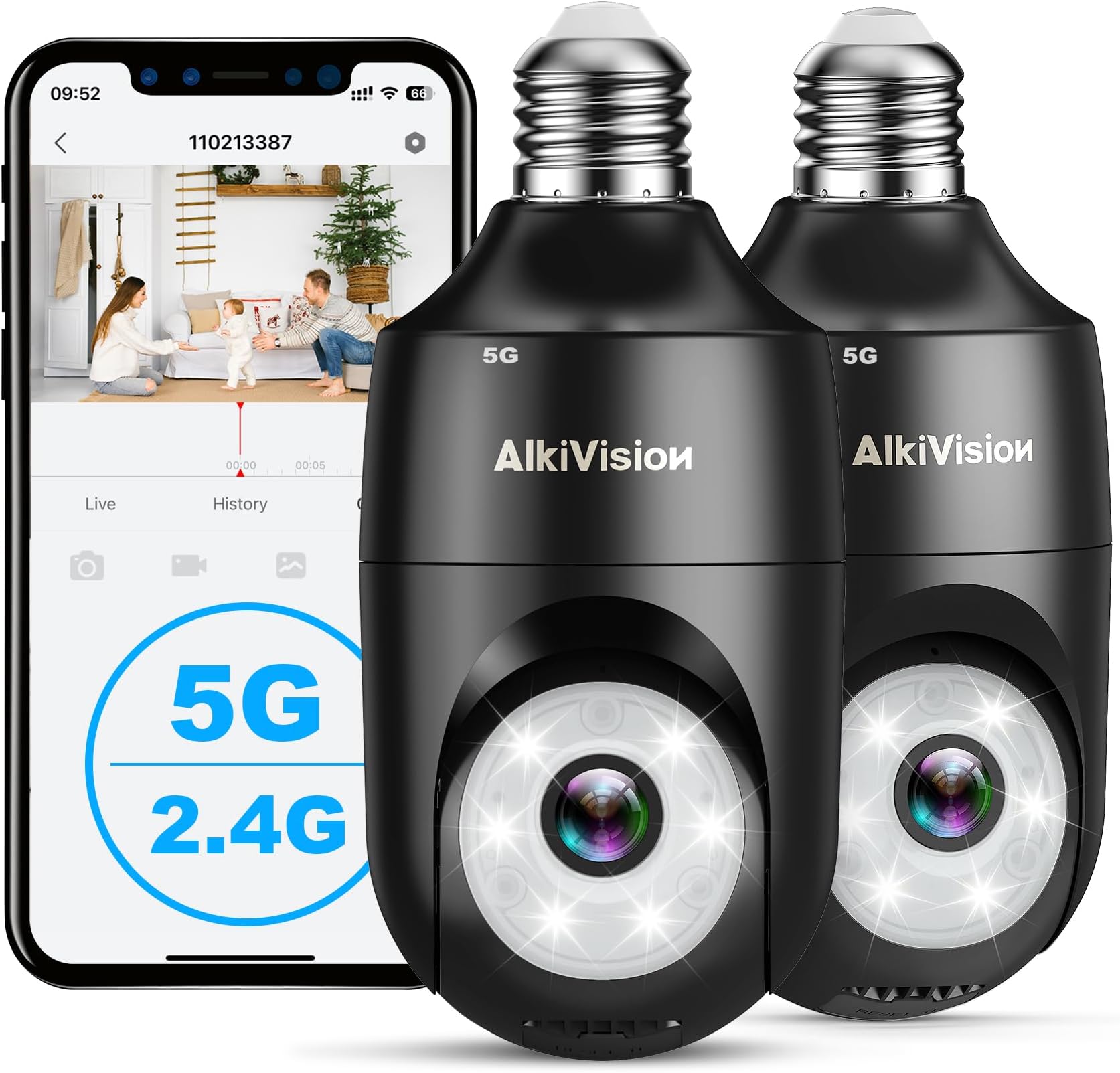 2K Light Bulb Security Cameras Outdoor 2pcs - 5G Hz 360° Motion Detection Home Security Cameras Outside Indoor, AI Detection Full-Color Night Vision, Auto Tracking, Siren Alarm