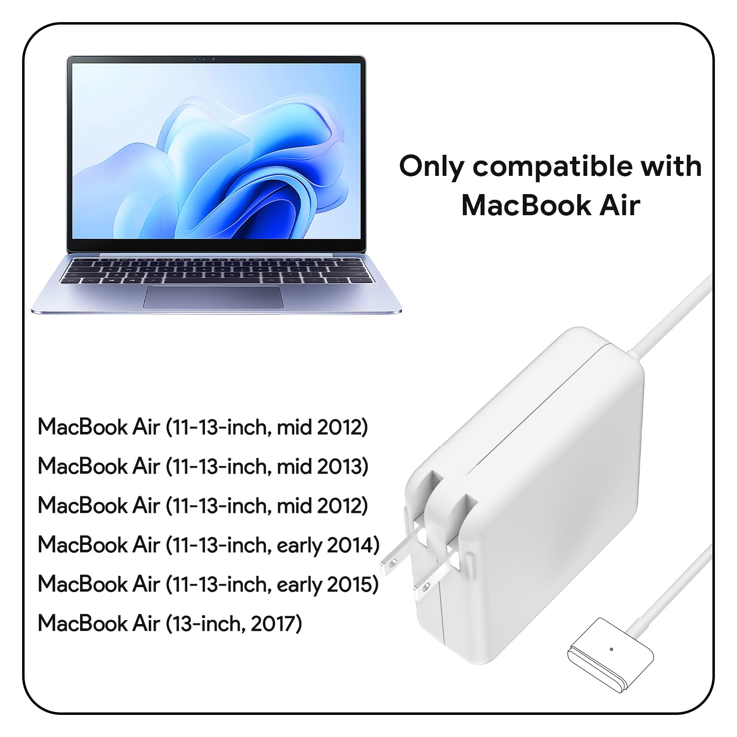 Cargador magnético Mag2 T-tip de 45 W para Mac Book, compatible con Mac Book Air de 11 y 13 pulgadas lanzado después de mediados de 2012 (modelos 2012-2017)