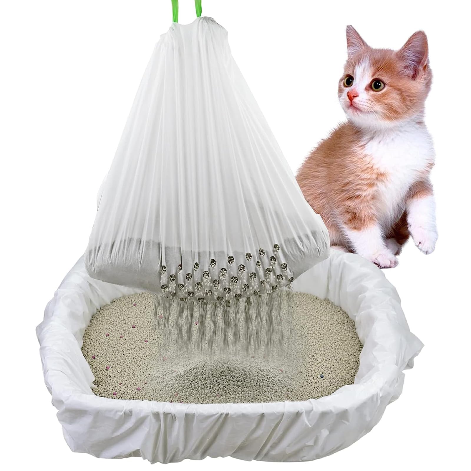Aputue Cat Litter Box Liners, 14 Roll Super Thick Kitty Bags, Disposable Pan Bags With Drawstrings for Pet Box Tray (Small, 1 Roll 7 Count)