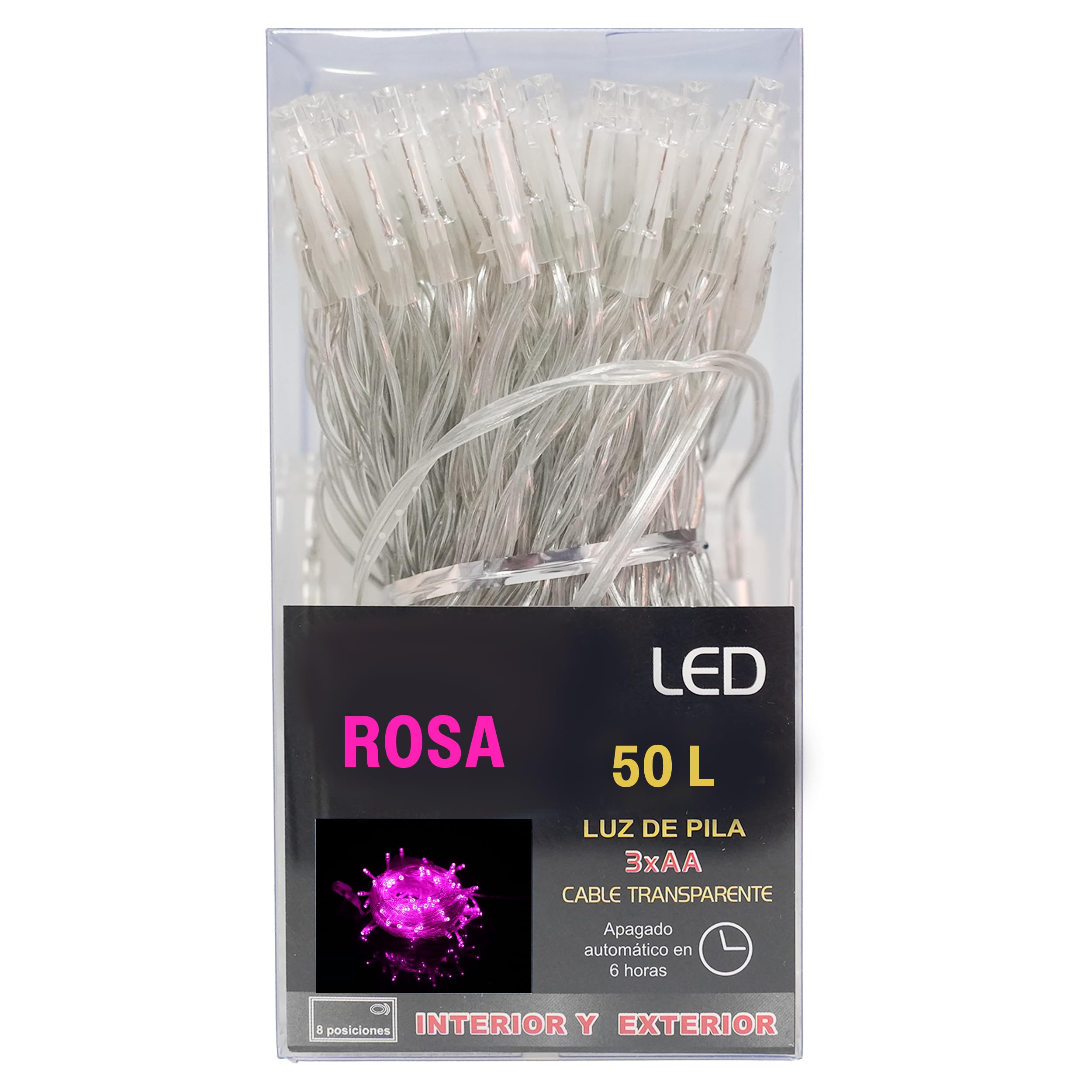 Etrexonline Guirnalda de Luces Pilas de Navidad con 50 LED Rosas, 4m - Impermeable IP44, 8 Modos de Iluminación, Ideal para Uso Interior y Exterior, Fiestas y Decoración